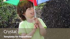  Presentation with under umbrella - Audience pleasing slide set consisting of laughing boy under an umbrella outdoor in rain backdrop and a violet colored foreground