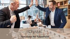  Presentation with play - PPT theme with laughing-business-people-play-foosball background and a coral colored foreground