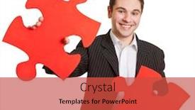  Presentation with red puzzle - Beautiful slides featuring laughing-businessman-with-two-red backdrop and a red colored foreground