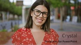  Presentation with beautiful hispanic woman - Presentation theme with laughing-carefree-hispanic-woman and a red colored foreground