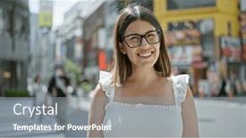  Presentation with beautiful hispanic woman - Presentation design with laughing-carefree-hispanic-woman and a gray colored foreground