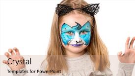  Presentation with pretty girl - Presentation theme having laughing cat - pretty little girl with facepainting background and a coral colored foreground