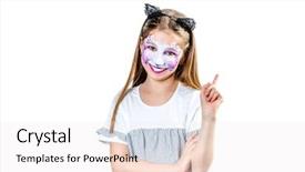  Presentation with teen girl tech - Presentation with laughing cat - teen girl pointing on something background and a sky blue colored foreground