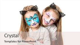  Presentation with human face set of faces - Audience pleasing presentation consisting of laughing cat - two little girls with painted backdrop and a lemonade colored foreground