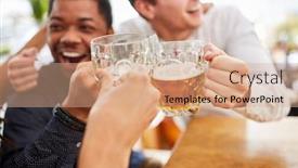  Presentation with beer garden - Cool new PPT theme with laughing-cheering-men-drink-beer backdrop and a coral colored foreground