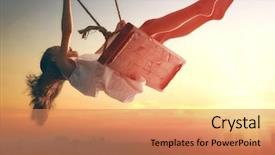  Presentation with swing - Presentation featuring happy laughing child girl on swing in sunset summer background and a coral colored foreground