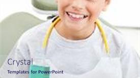  Presentation with dentist - Cool new theme with laughing-child-with-mouthwash-sits backdrop and a sky blue colored foreground