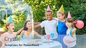  Presentation with children birthday - Slide deck with laughing-children-celebrate-children-s background and a light blue colored foreground