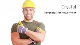  Presentation with points - PPT theme with laughing-construction-worker-points background and a white colored foreground