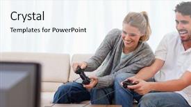  Presentation with video game 3d play games - Presentation theme with laughing couple playing video games background and a sky blue colored foreground