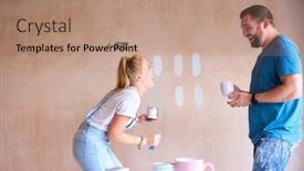  Presentation with kitchen - PPT layouts consisting of laughing-couple-renovating-kitchen background and a coral colored foreground