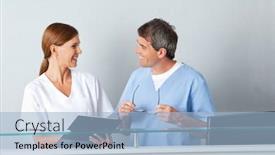  Presentation with doctor office - PPT theme consisting of laughing-doctor-and-nurse background and a light blue colored foreground
