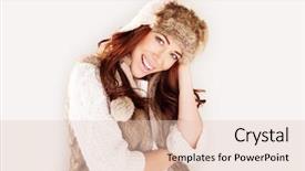  Presentation with fashion garments - Colorful PPT theme enhanced with laughing fashion model wearing winter backdrop and a  colored foreground