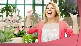  Presentation with flower - Presentation theme consisting of laughing-flower-seller-with-phone background and a coral colored foreground