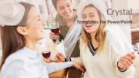  Presentation with celebrate - Slide set consisting of laughing-girlfriends-celebrate-at-home background and a lemonade colored foreground