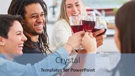 Presentation with friends - Cool new presentation theme with laughing-group-of-friends-clink backdrop and a light blue colored foreground