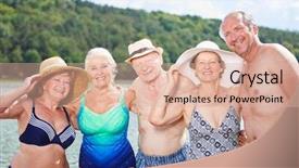  Presentation with physical activity seniors active senior - Cool new presentation design with laughing group of seniors bathing backdrop and a  colored foreground