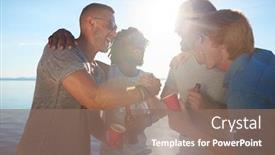  Presentation with fun - Presentation consisting of laughing-guys-having-fun background and a coral colored foreground