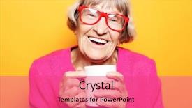  Presentation with beverage tea - Slides having laughing holding cup drinking coffee background and a coral colored foreground