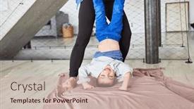  Presentation with support - Presentation theme featuring laughing-kid-having-fun-doing background and a soft green colored foreground