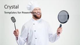  Presentation with cook chef - Audience pleasing slide deck consisting of laughing male chef cook backdrop and a white colored foreground