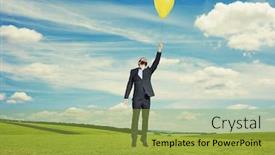  Presentation with balloon - Beautiful slide deck featuring laughing-man-flying-with-yellow backdrop and a yellow colored foreground