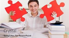  Presentation with red puzzle - PPT theme enhanced with laughing-man-with-red-puzzle background and a light gray colored foreground