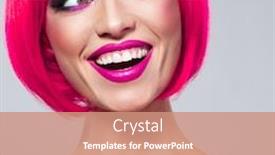  Presentation with bob hairstyle - PPT theme featuring laughing-model-with-creative-colored background and a coral colored foreground