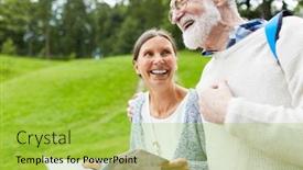  Presentation with weekend - Presentation theme consisting of laughing-pensioners-with-map-spending background and a yellow colored foreground