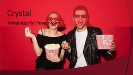  Presentation with mindful eating - Colorful slides enhanced with laughing punk couple in eyeglasses backdrop and a red colored foreground