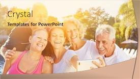  Presentation with tour guide - Cool new PPT layouts with laughing-seniors-on-vacation-take backdrop and a blonde colored foreground