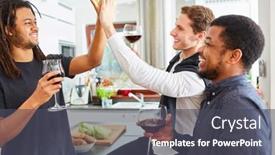  Presentation with give - Presentation design enhanced with laughing-student-friends-give-themselves background and a dark gray colored foreground