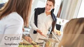  Presentation with meals - Beautiful presentation featuring laughing-students-prepare-meals-together backdrop and a coral colored foreground