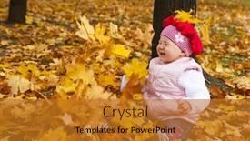  Presentation with leaves falling - Slide deck with laughing toddler and falling golden leaves background and a gold colored foreground