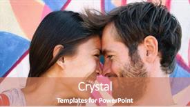  Presentation with young happy couple - PPT theme featuring laughing together at berlin wall background and a coral colored foreground