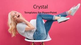  Presentation with pink - Presentation theme enhanced with laughing woman sitting on the chair with raised legs over pink backgorund background and a coral colored foreground