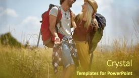  Presentation with freedom - Presentation consisting of laughing-young-couple-hiking background and a tawny brown colored foreground