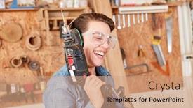  Presentation with apprentice - Beautiful presentation theme featuring laughing-young-woman backdrop and a coral colored foreground