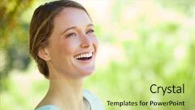  Presentation with close up of young girls - Presentation design with laughter - close-up of a cheerful thoughtful background and a soft green colored foreground