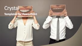  Presentation with photo - Beautiful PPT theme featuring laughter - concept photo of laughing merrily backdrop and a coral colored foreground