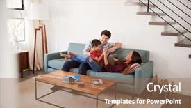  Presentation with black couple having fun - PPT layouts with laughter - family having fun lying background and a coral colored foreground