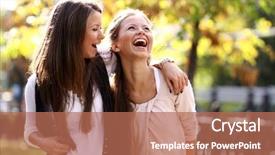  Presentation with street - Presentation theme featuring laughter - two cheerful girls twins background and a coral colored foreground