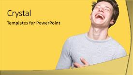  Presentation with winter - PPT theme featuring laughter - young handsome man wearing winter background and a yellow colored foreground