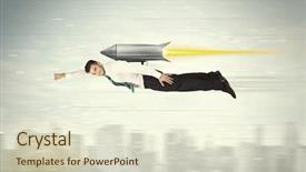  Presentation with rocket launch - Cool new PPT theme with launch draw - superhero business man flying backdrop and a soft green colored foreground