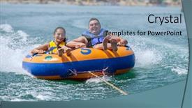  Presentation with water - Presentation consisting of young couiple on water attractions during summer vacations background and a light blue colored foreground