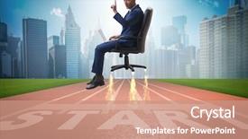  Presentation with career career progression and promotion - Slide set consisting of launcher - businessman in career progression concept background and a coral colored foreground