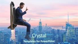  Presentation with career - PPT theme featuring launcher - businessman in career progression concept background and a ocean colored foreground