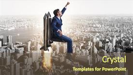  Presentation with career career progression and promotion - Slide deck featuring launcher - businessman in career progression concept background and a tawny brown colored foreground