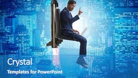  Presentation with career career progression and promotion - Presentation theme enhanced with launcher - businessman in career progression concept background and a teal colored foreground