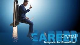  Presentation with promotion - Cool new slide deck with launcher - businessman in promotion business concept backdrop and a  colored foreground